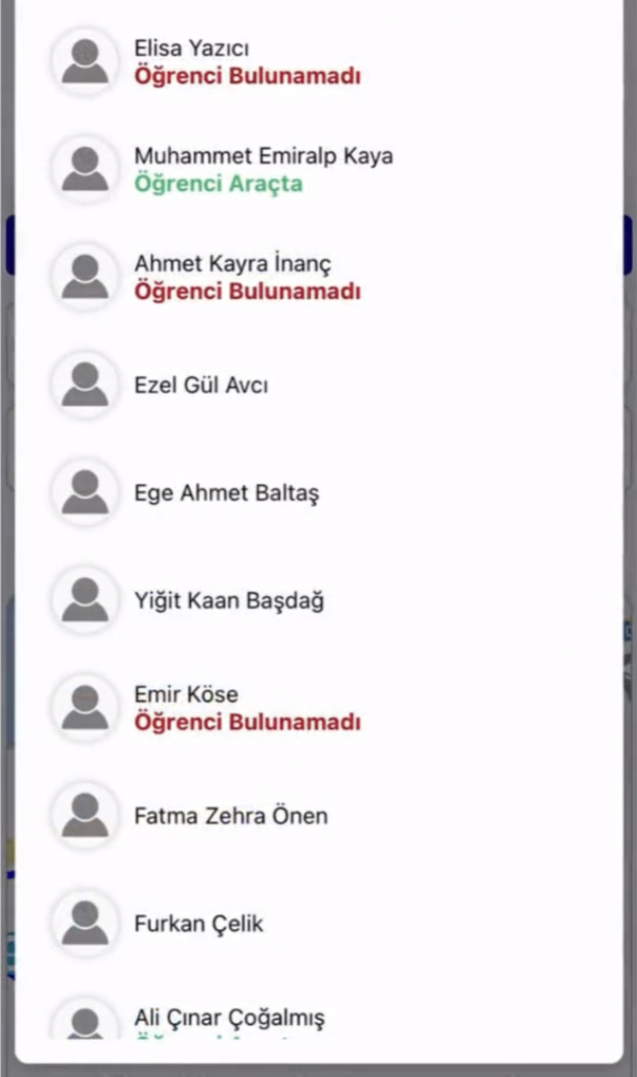 Öğrenci Listesi - SchoolRoute Sürücü Uygulaması